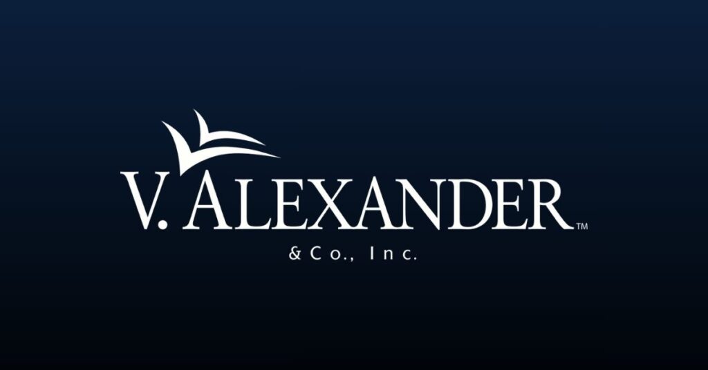 Logo of V.Alexander Co,, Inc with dark blue background