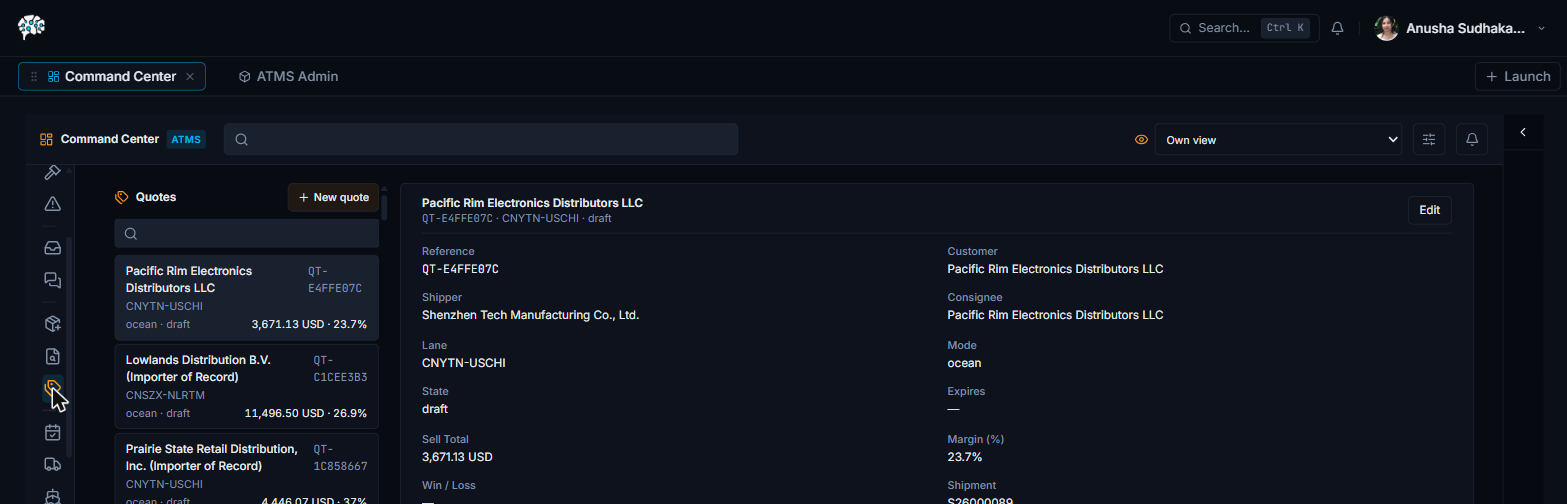 Quote & Rate: Reads the RFQ, checks your rate tables and margin targets, and sends back a number you can stand behind.