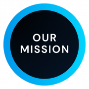 Light blue gradient circle with a dark blue circle in it with the text "Our Mission" that represents what Deep Cognition is about